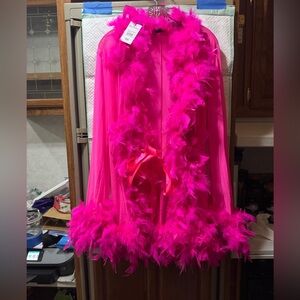 Luxurious Hot Pink Feathered Women's Robe